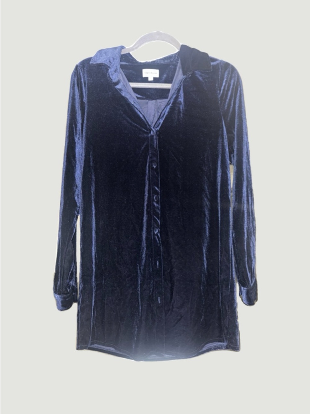 superdown Navy Velvet Button-Up Blouse